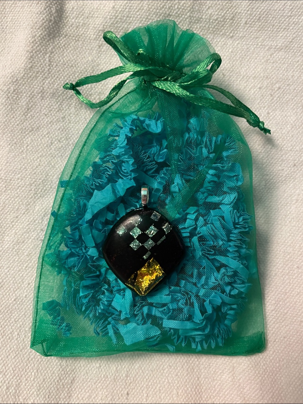 Handmade Black and Gold Dichroic Glass Pendant